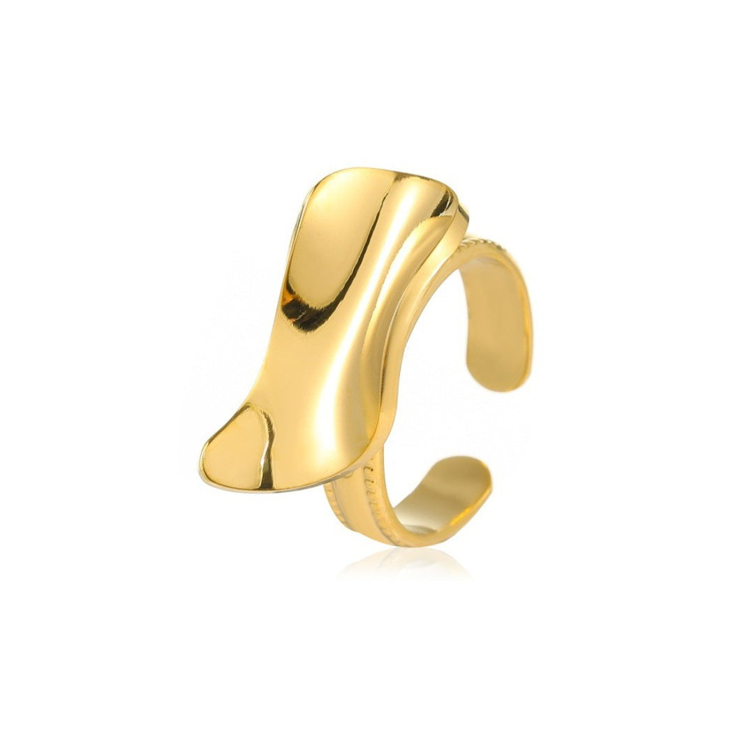 Anillo Abierto Pulido Irregular Geométrico Cuadrado Lujoso Ligero de Acero Inoxidable con Baño de Oro de 18 quilates para Mujer