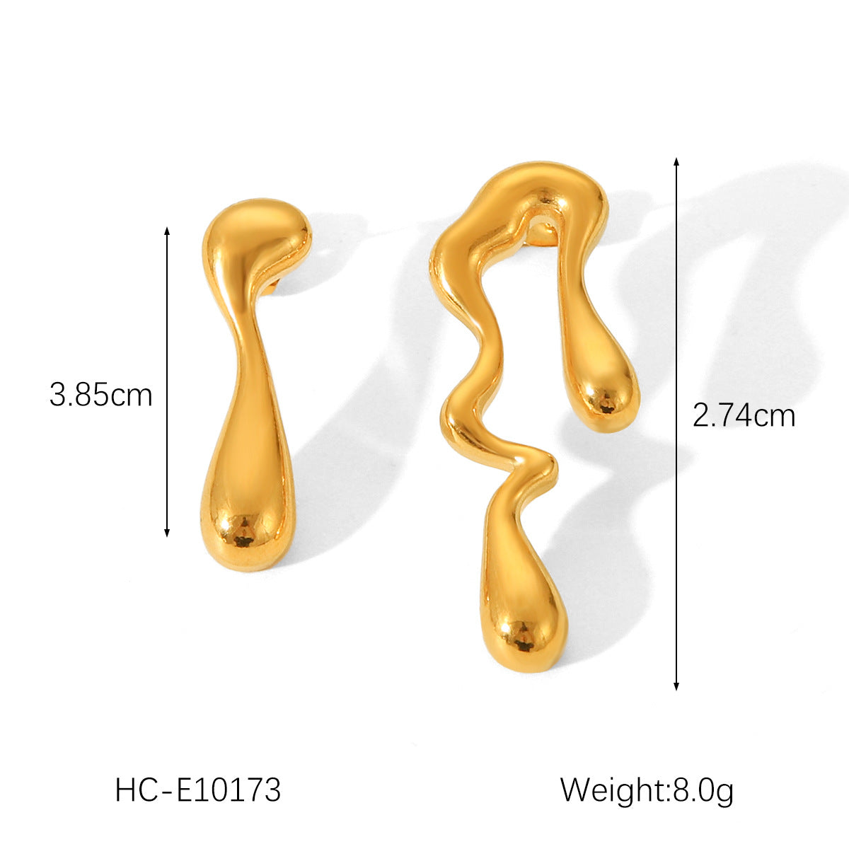 Pendientes de tuerca geométricos de corazón con lazo de acero inoxidable chapado en oro de 18 quilates irregulares de moda para mujer