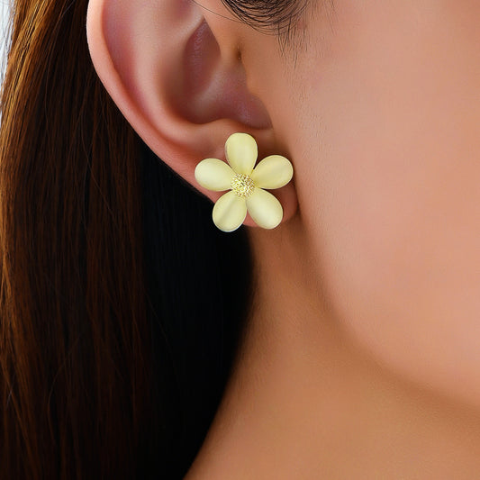 Vintage Floral Geometric Earrings with Cat's Eye Stone Inlay for Women Stainless Steel Post