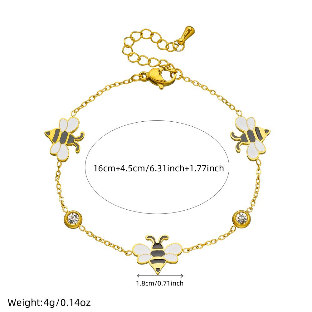 Minimalist Elegant Cartoon Drip Oil Plated Stainless Steel Animal Bee Bracelet for Women