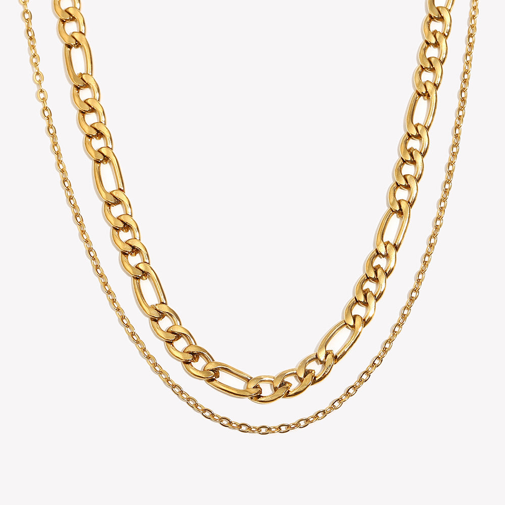 Collana da donna a doppio strato in acciaio inossidabile geometrica minimalista con placcatura in oro 18 carati