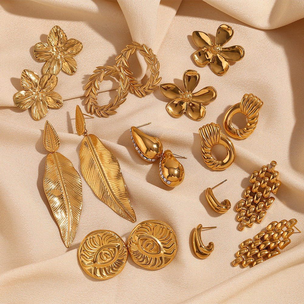 Orecchini in acciaio inossidabile geometrici d'ispirazione vintage con placcatura in oro 18 carati da donna