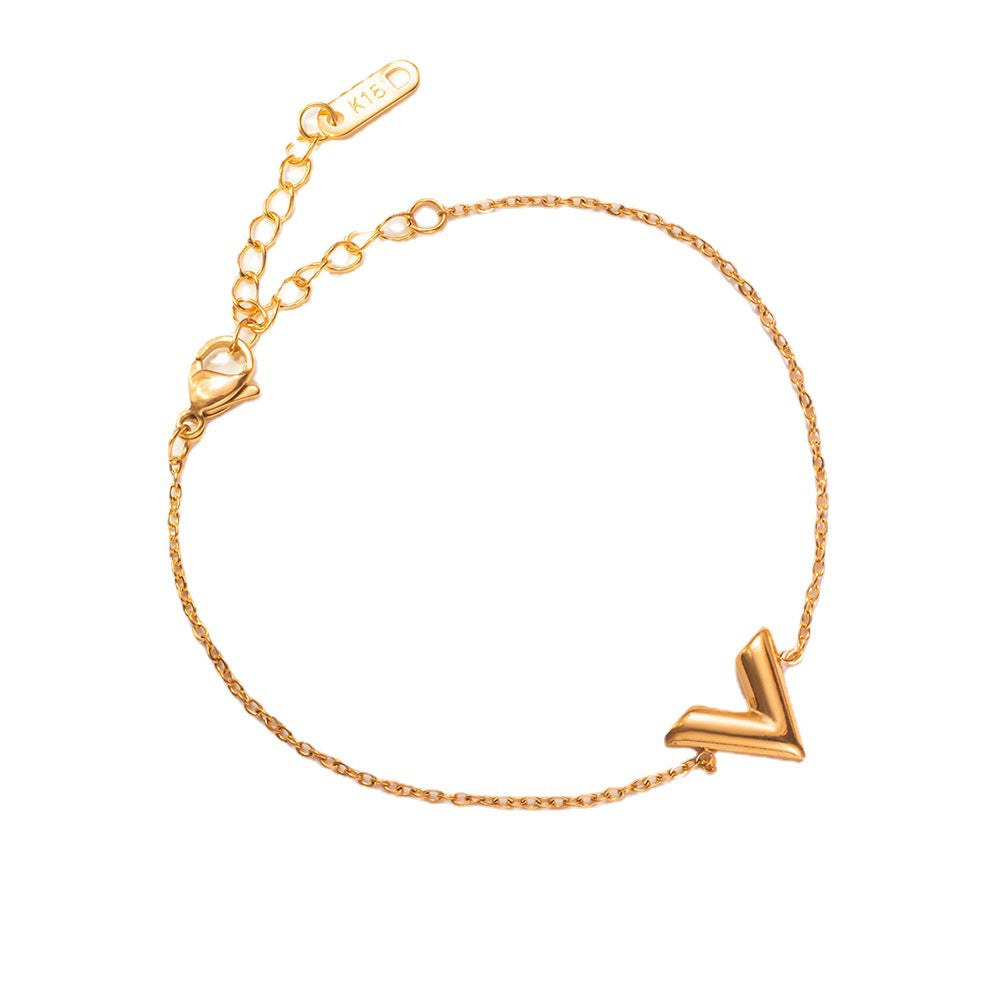 Minimalist Luxe V Letter Pendant Necklace for Women in Titanium Steel with Gold Plating