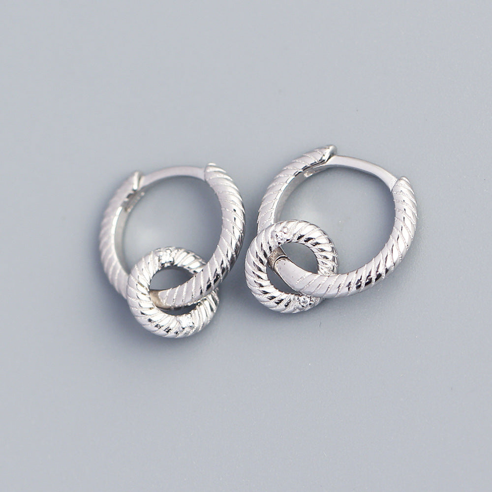 Orecchini a cerchio geometrici rotondi vintage minimalisti in argento sterling 925 con zirconi cubici da donna