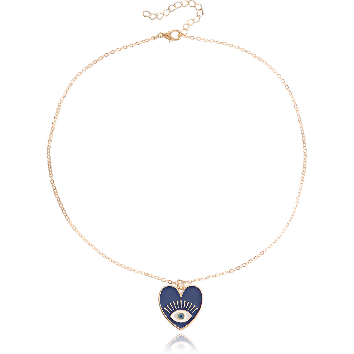 Minimalist Evil Eye Pendant Necklace for Women with Alloy Heart Charm and Geometric Design on Clavicle Chain