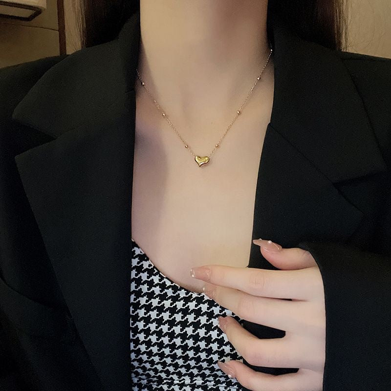 Minimalist Titanium Steel Plated Heart Letter Necklace Snake Chain Women Jewelry