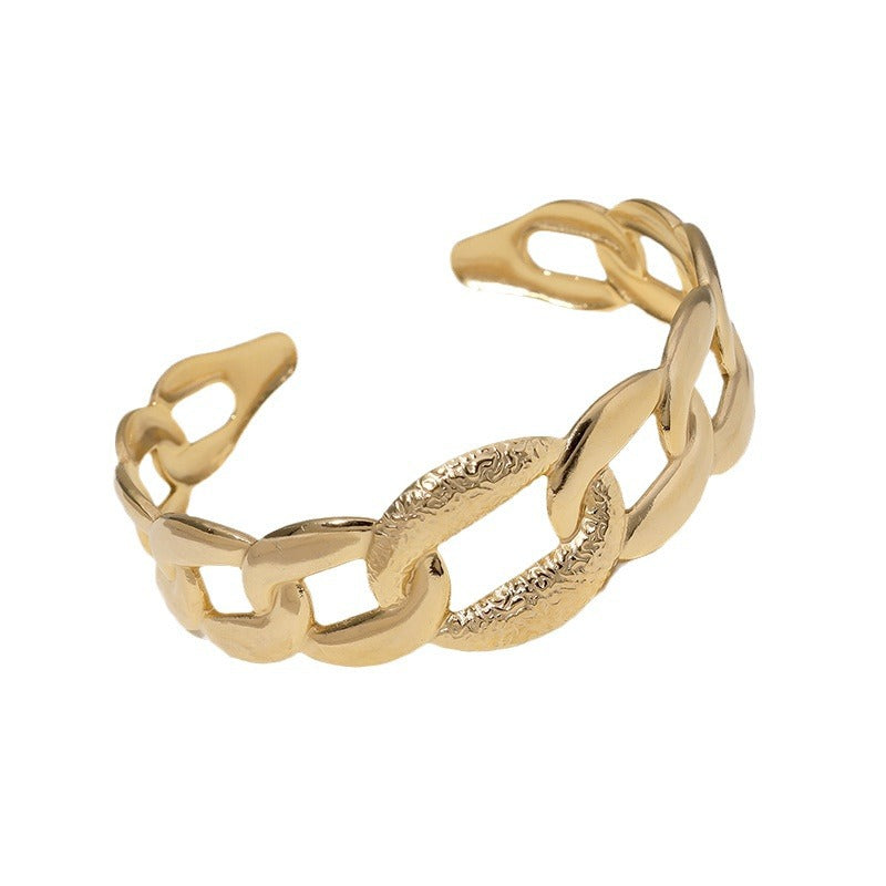 18K Gold Plated Stainless Steel Rope Chain Hollow Open Cuff Bracelet for Women