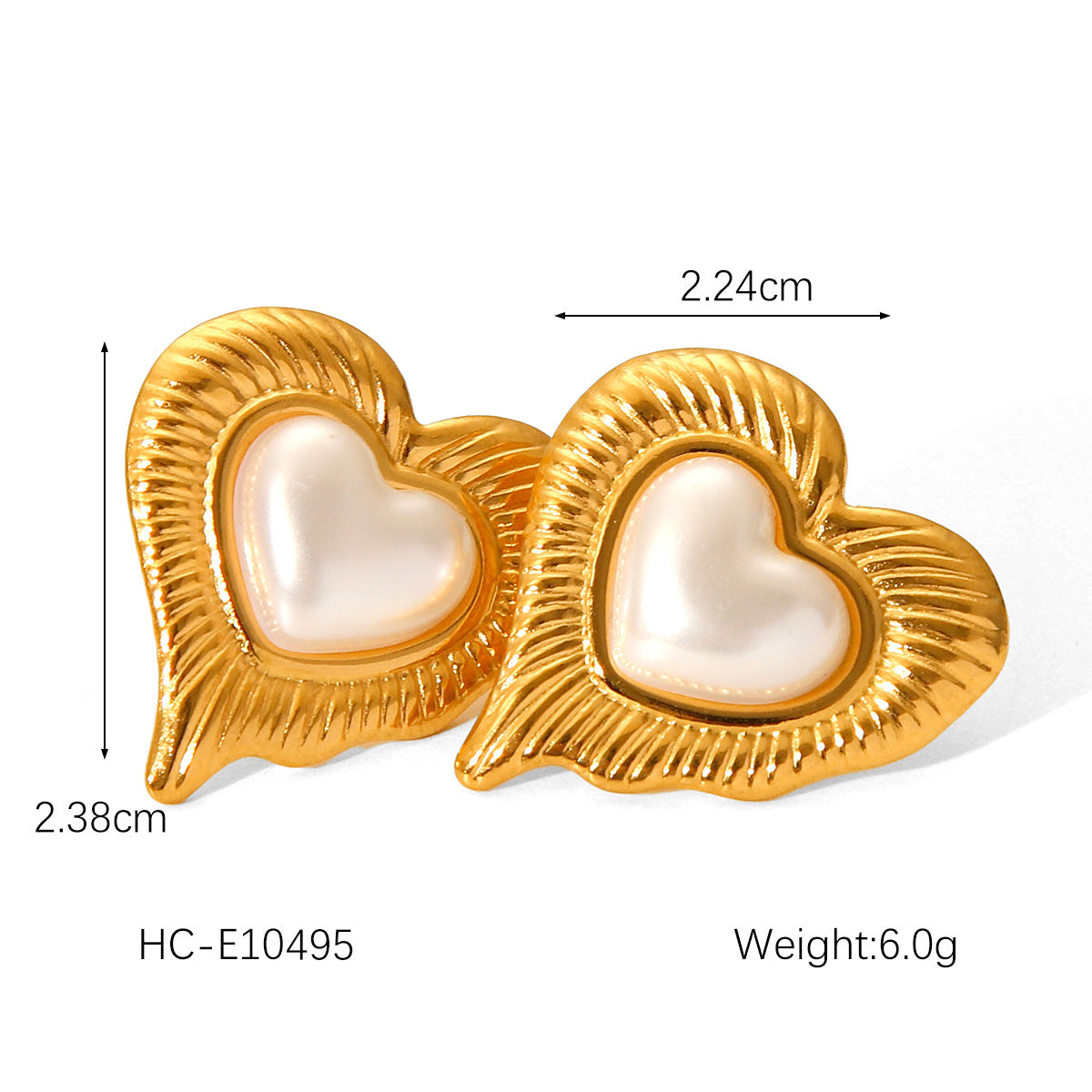 Minimalist Heart-Shaped Gold-Plated Stainless Steel Pearl Stud Earrings for Women