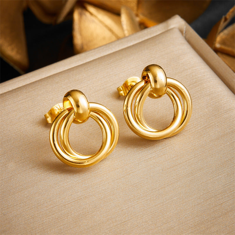 Minimalist Office Chic Plated Stainless Steel Geometric Circle Earrings
