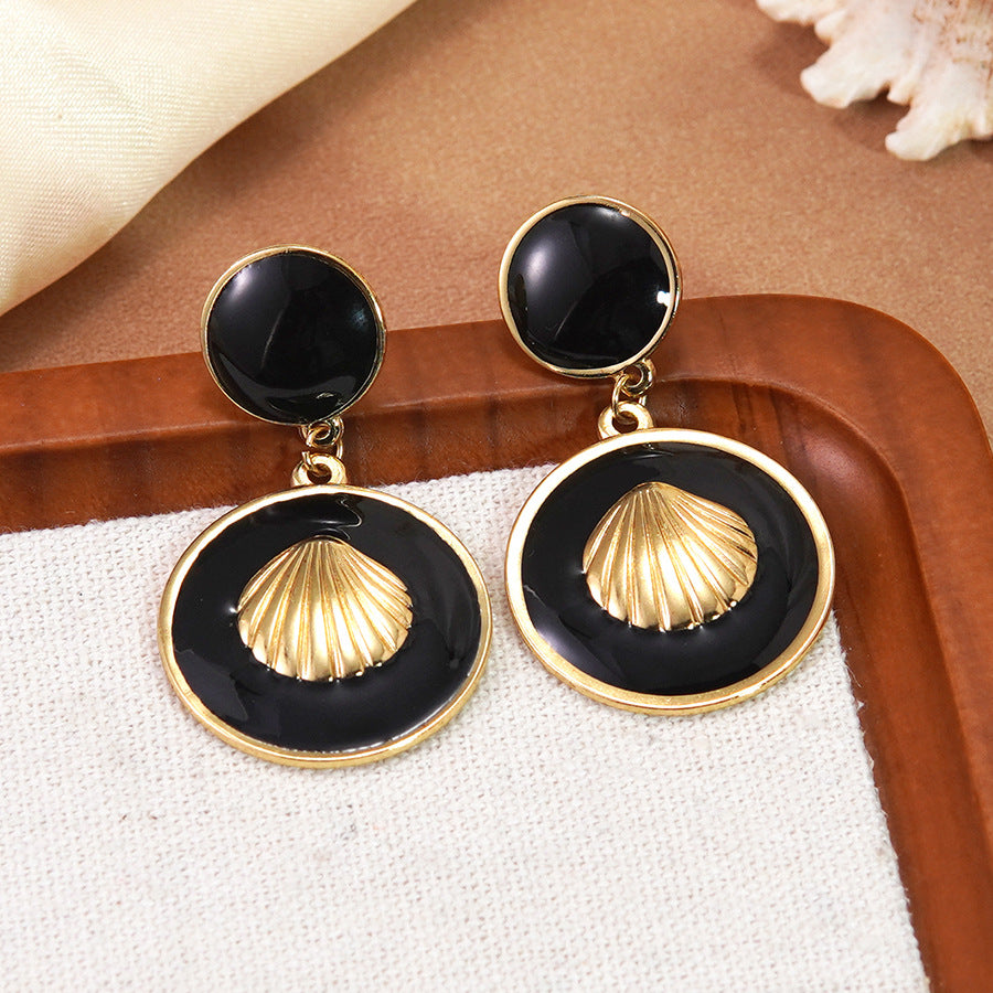 Luxury Casual Geometric Round Drip Oil Stainless Steel Earrings
