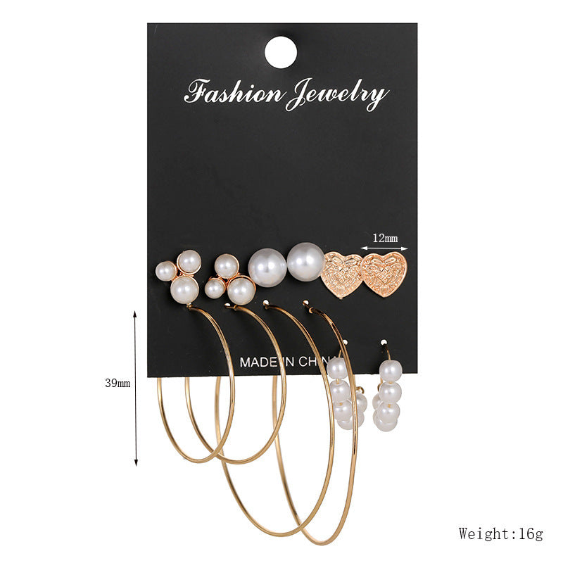 Fashion Minimalist Geometric Gold-Tone Rose Gold Plated Alloy Hoop Earrings with Pearl and Heart Accents