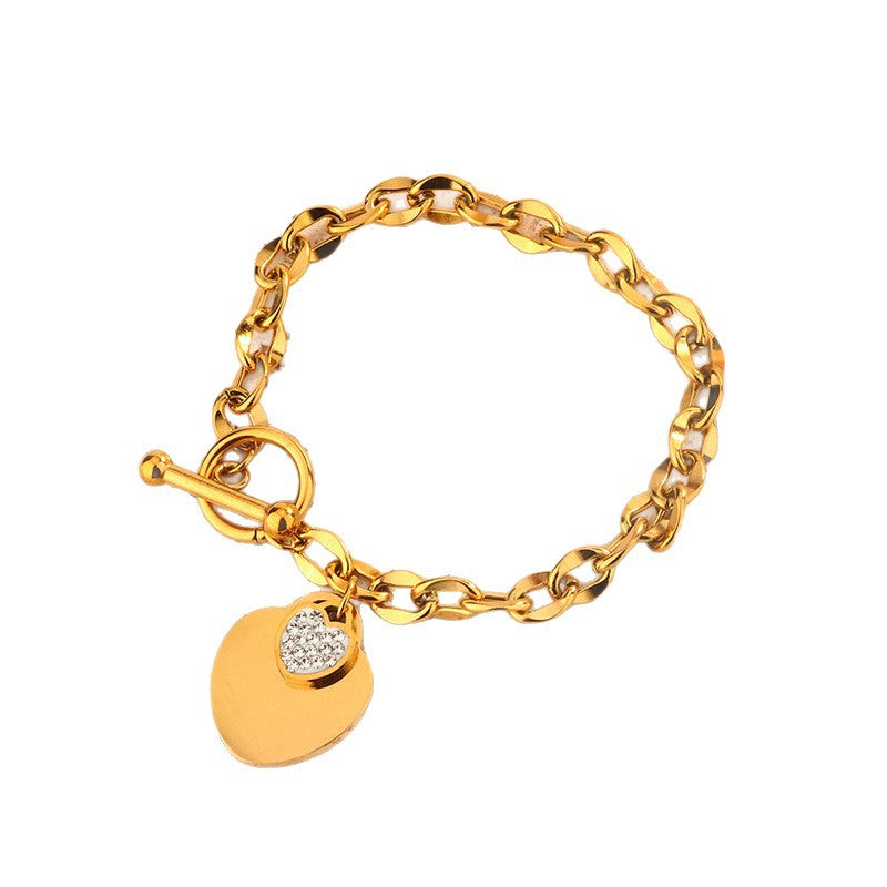 Elegant Titanium Steel Heart Bracelet with Cubic Zirconia and OT Clasp for Women