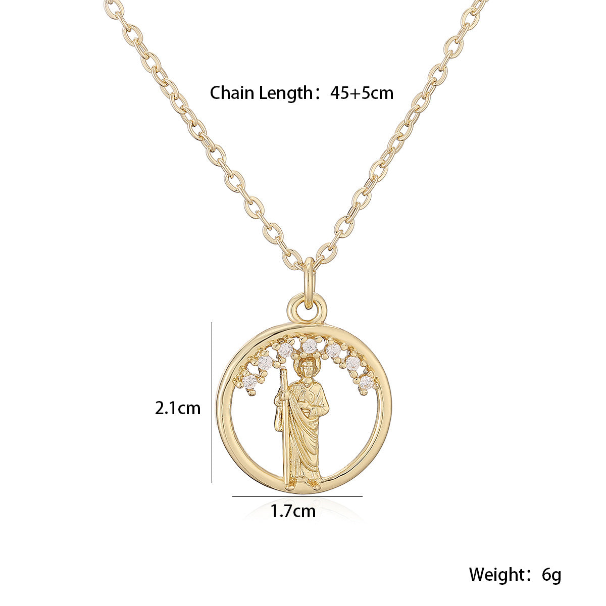 Minimalist 18K Gold Plated Brass Round Geometric Cubic Zirconia Pendant Necklace