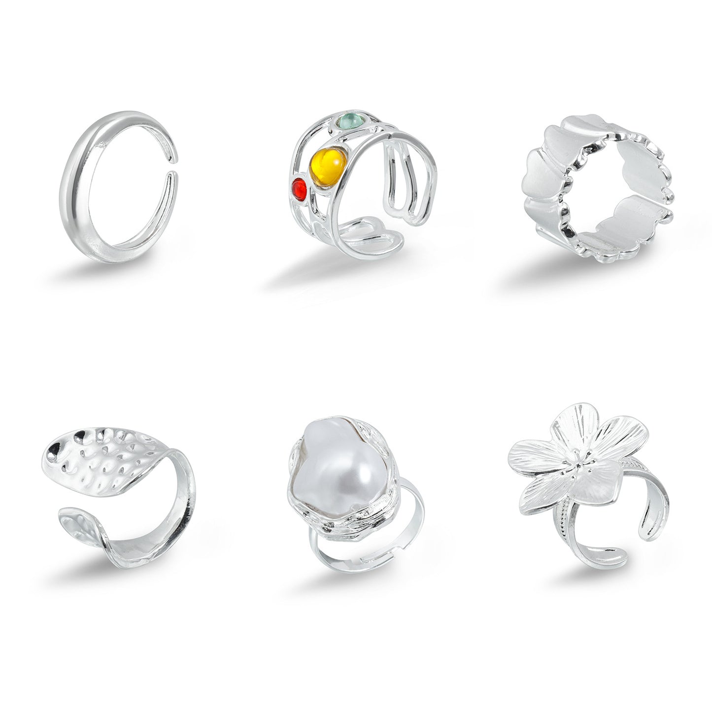 Fashion Geometric Pearl and Gemstone Inlay Plated Adjustable Ring for Women