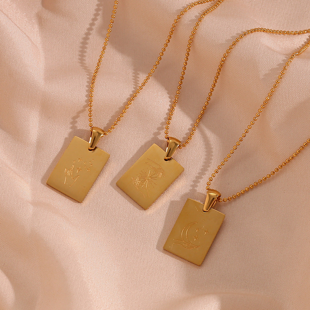 Minimalist Geometric Square Pendant Necklace for Women in Stainless Steel with 18K Gold Plating