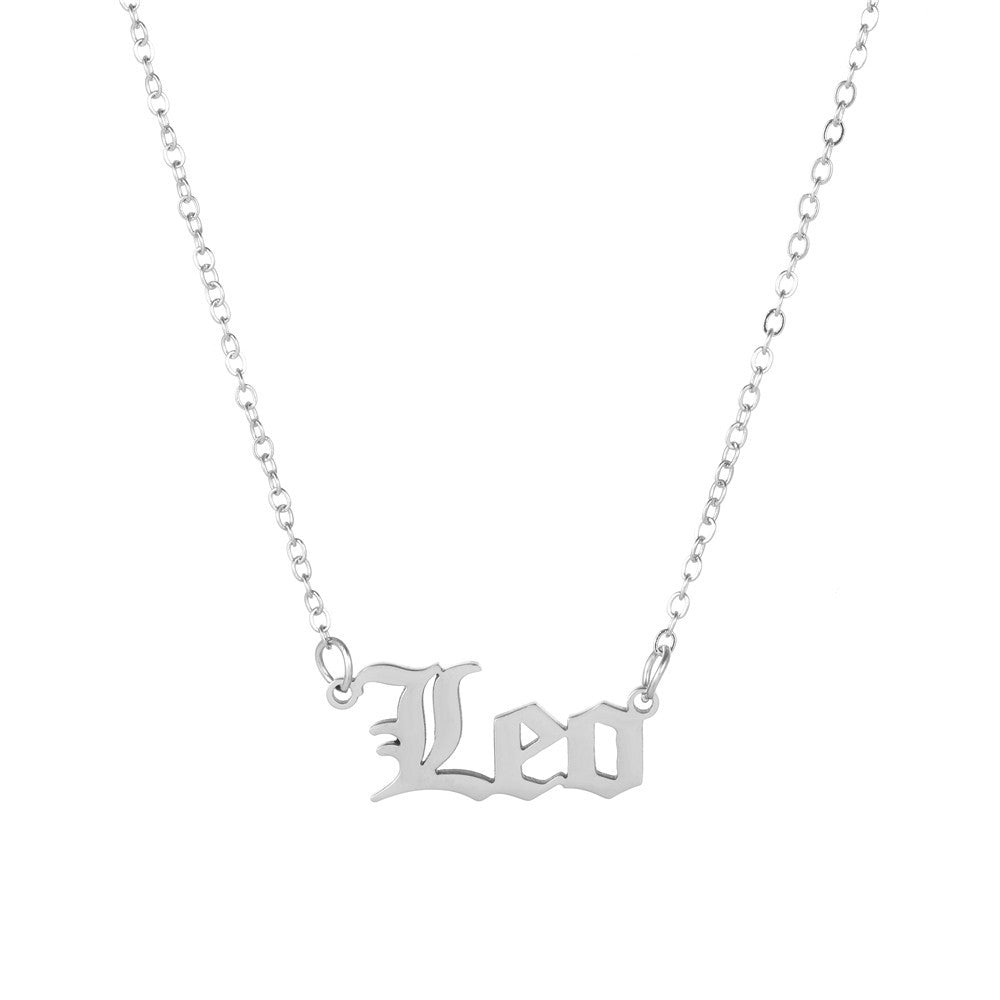 Minimalist Stainless Steel Teardrop Zodiac Letter Necklace for Unisex