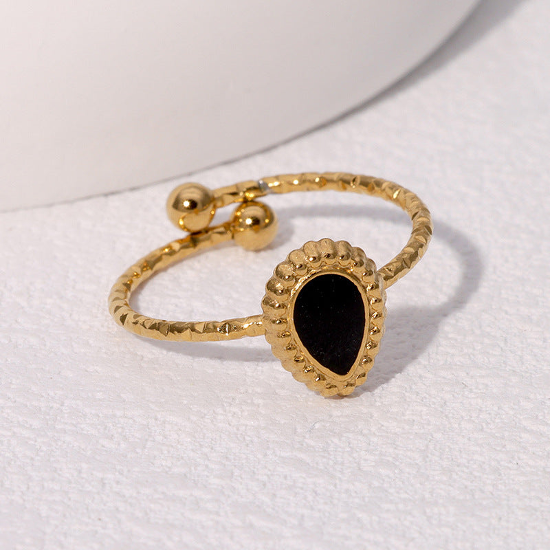 Anello aperto da donna vintage elegante a forma di goccia placcato oro in acciaio inossidabile con estetica lussuosa retrò francese