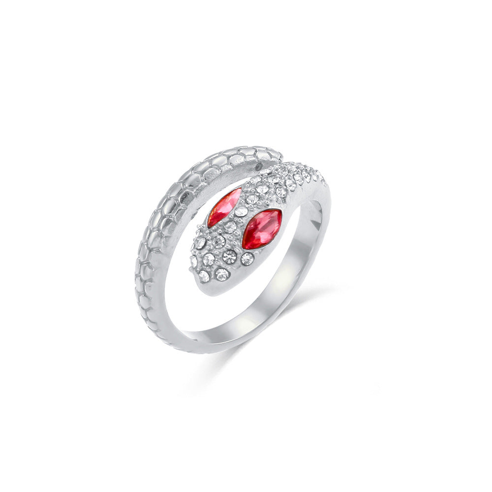 Anillo Ajustable Estilo Vintage de Serpiente en Acero Inoxidable con Baño de Oro de 18K y Incrustaciones de Pedrería