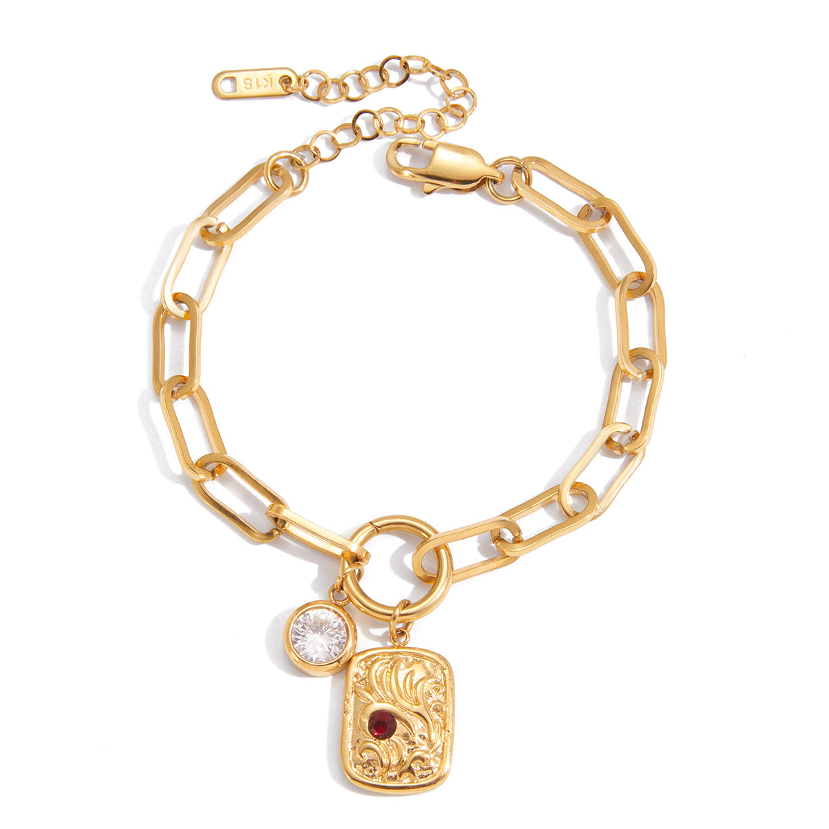 Set Collana e Bracciale con Ciondolo a Croce Geometrica Minimalista a Corona con Numeri Romani in Acciaio al Titanio con Intarsi in Strass e Finitura Placcata da Donna