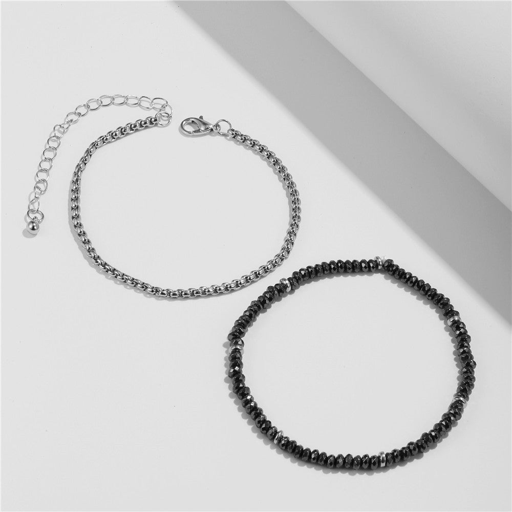 Hip-hop Men's Faceted Gemstone Geometric Round Handmade Chain Bracelet Set