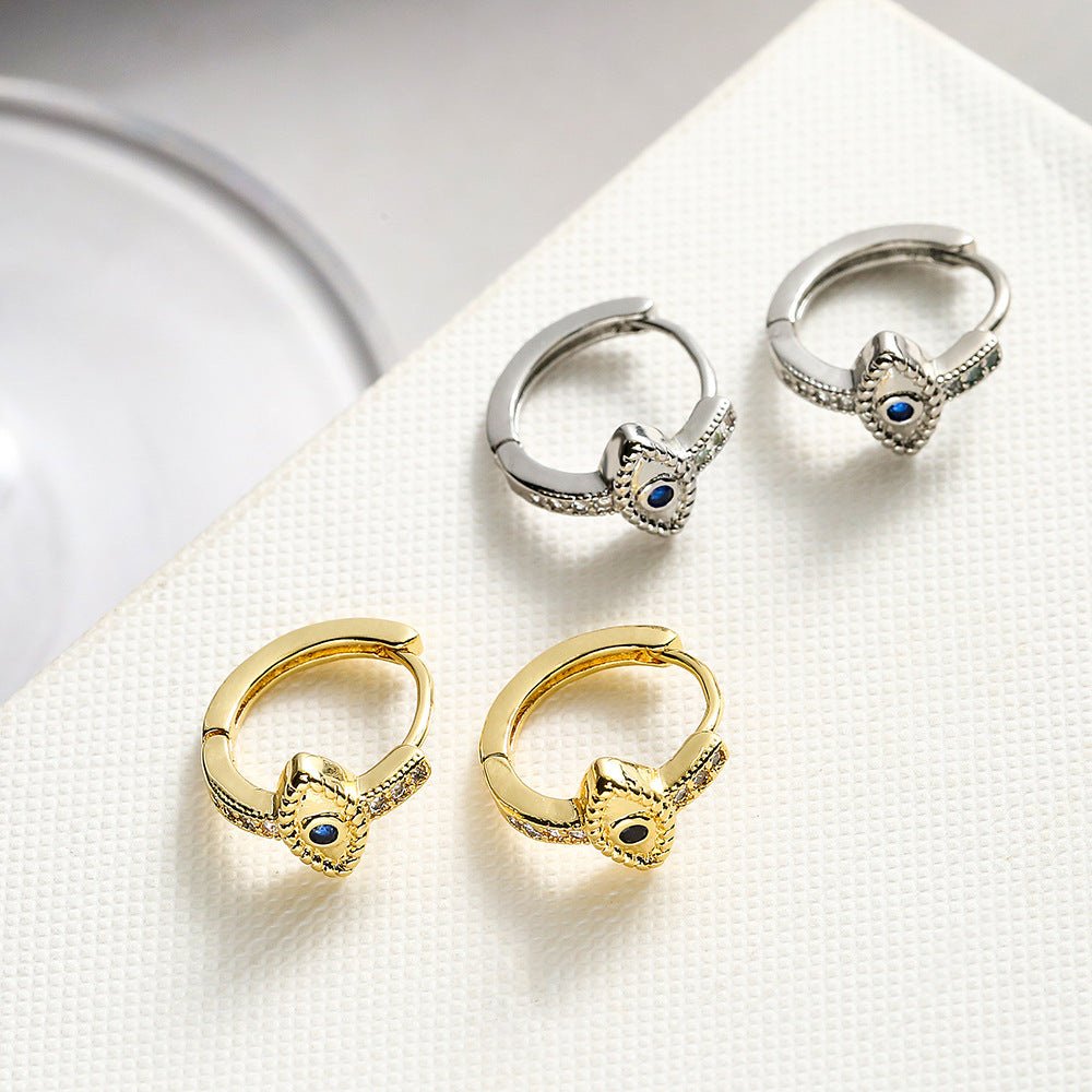Vintage-Style Geometric Copper Earrings with Gold Plating and Zircon Eye Design for Women