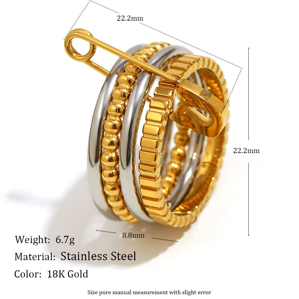 Anello da donna a quattro strati bicolore in acciaio inossidabile placcato oro 18 carati, geometrico minimalista, con un tocco di lusso