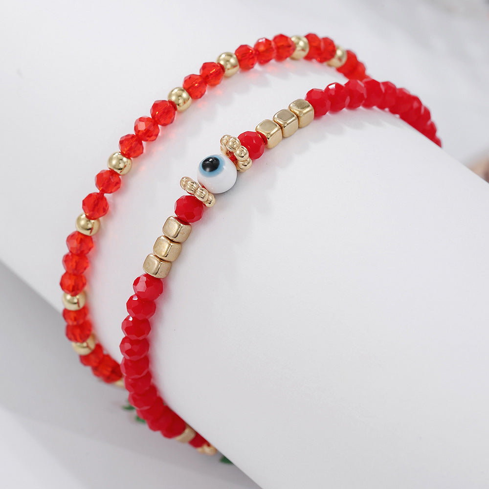 Fashion Geometric Glass Bead Handmade Bracelet with Red Cord and Gold Beads for Unisex
