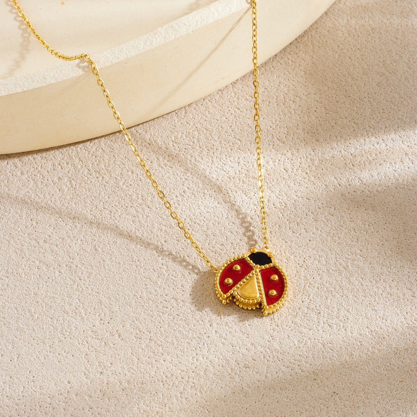 Ladybug Drip Oil Plated Stainless Steel Pendant Jewelry Set for Women
