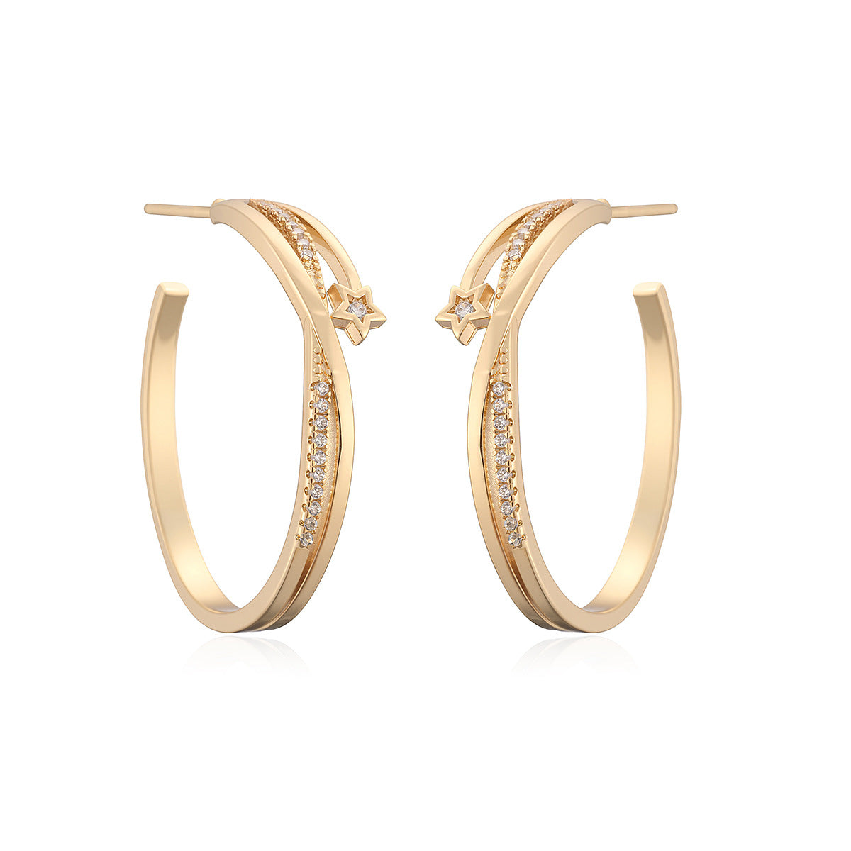 Fashion Geometric 18K Gold Plated Brass Cubic Zirconia Hoop Earrings for Women