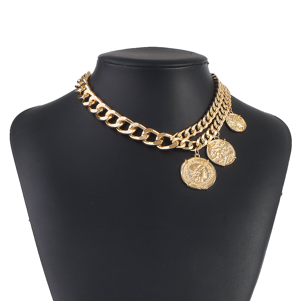 Collar de dije redondo geométrico dulce y atrevido de aleación con acabado chapado para mujer