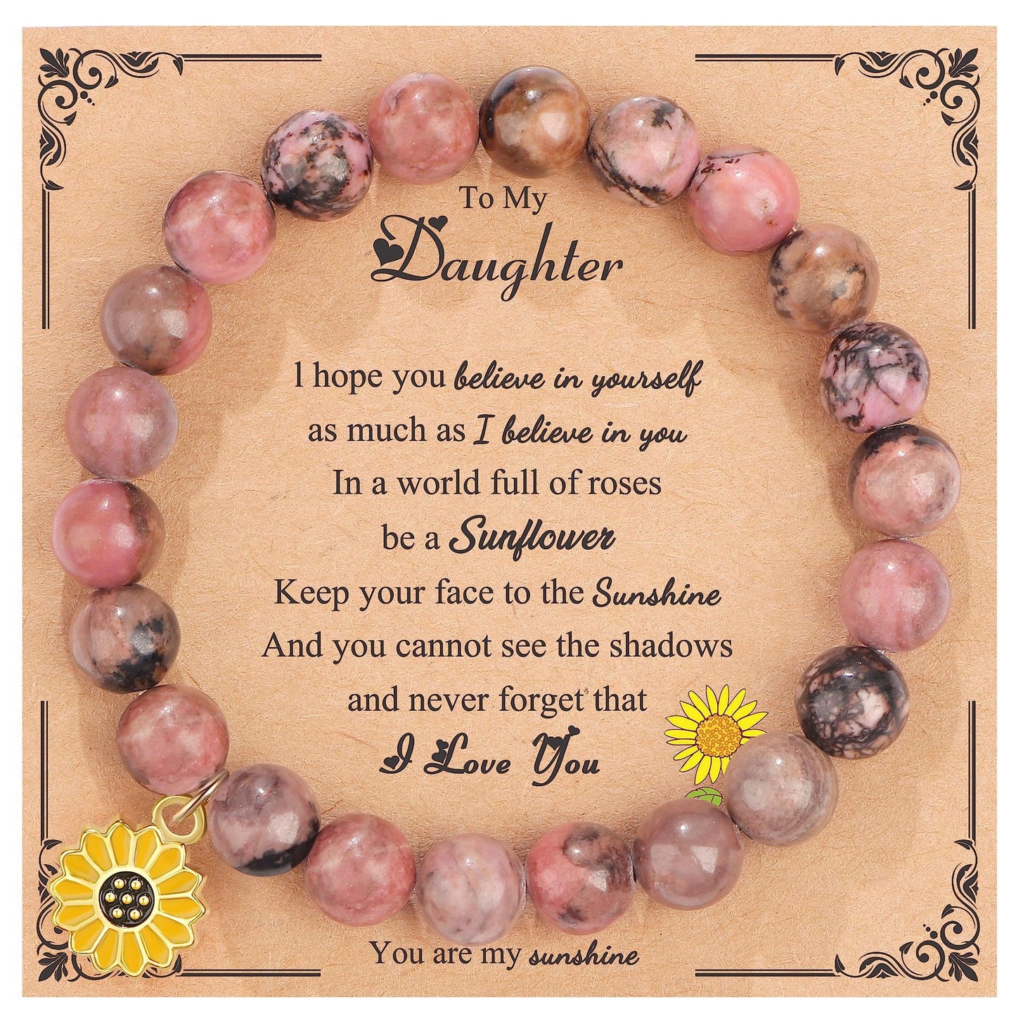Sweet Floral Sunflower Gemstone Charm Bracelet for Women