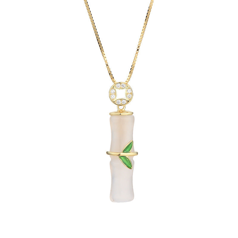 Elegant Bamboo Joint Pendant Necklace in Titanium Steel with Plated Finish for Women