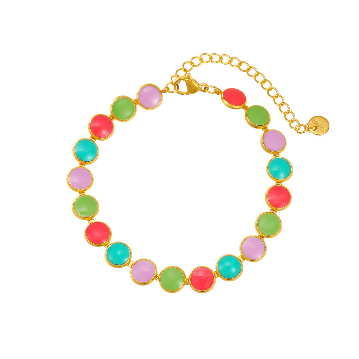 Pulsera ajustable de esmalte redondo de acero inoxidable chapado en oro de 18 quilates para mujer Fashion OL