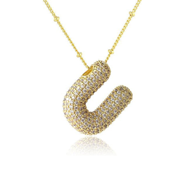 Fashion Plated Brass Letter Bubble Pendant Necklace for Women