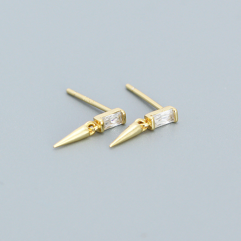 Minimalist 925 Sterling Silver Square Geometric Cubic Zirconia Inlay Earrings
