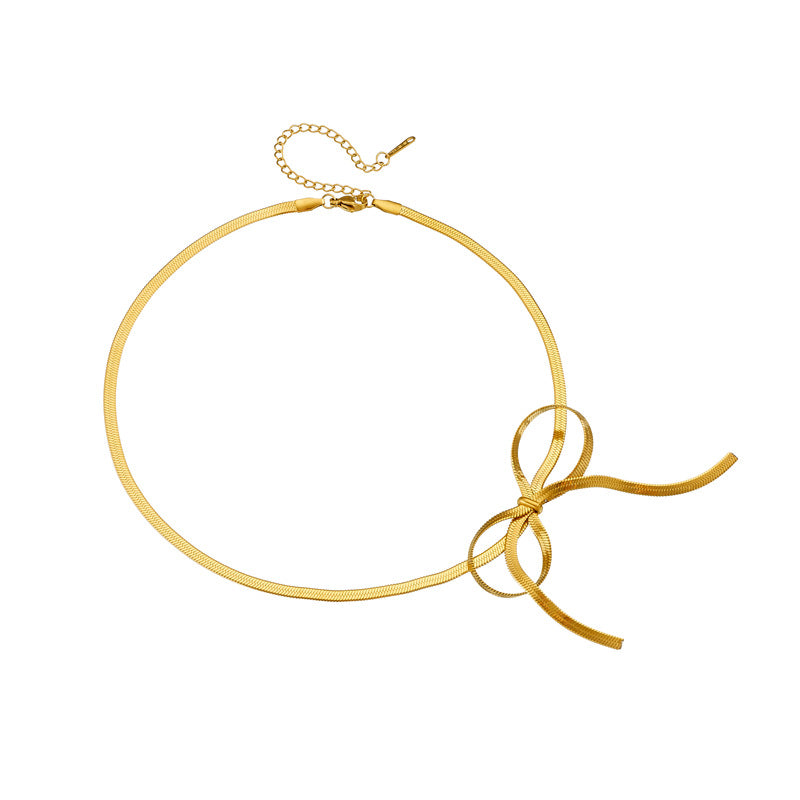 Minimalist Plated Stainless Steel Bow Snake Chain Necklace for Women