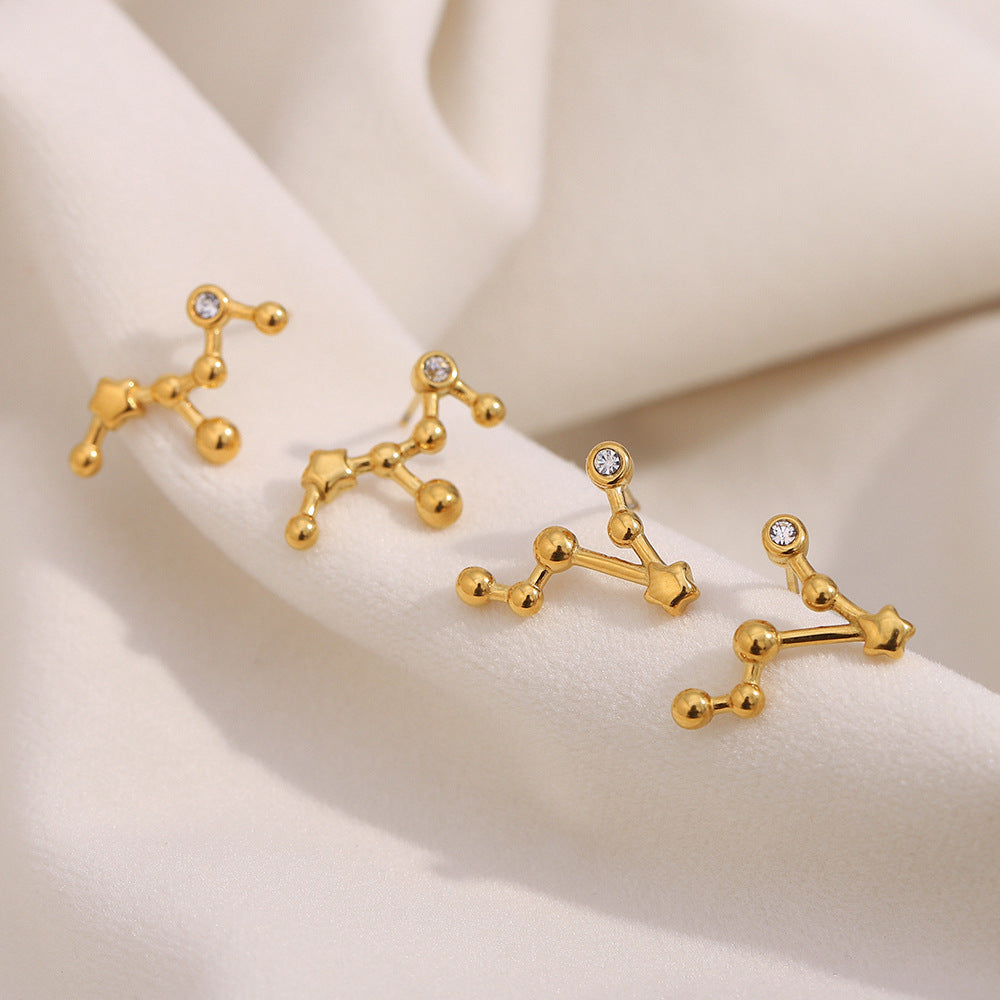 Pendientes de Constelaciones del Zodíaco de Moda en Acero Inoxidable con Baño de Oro de 18K y Detalles de Pedrería