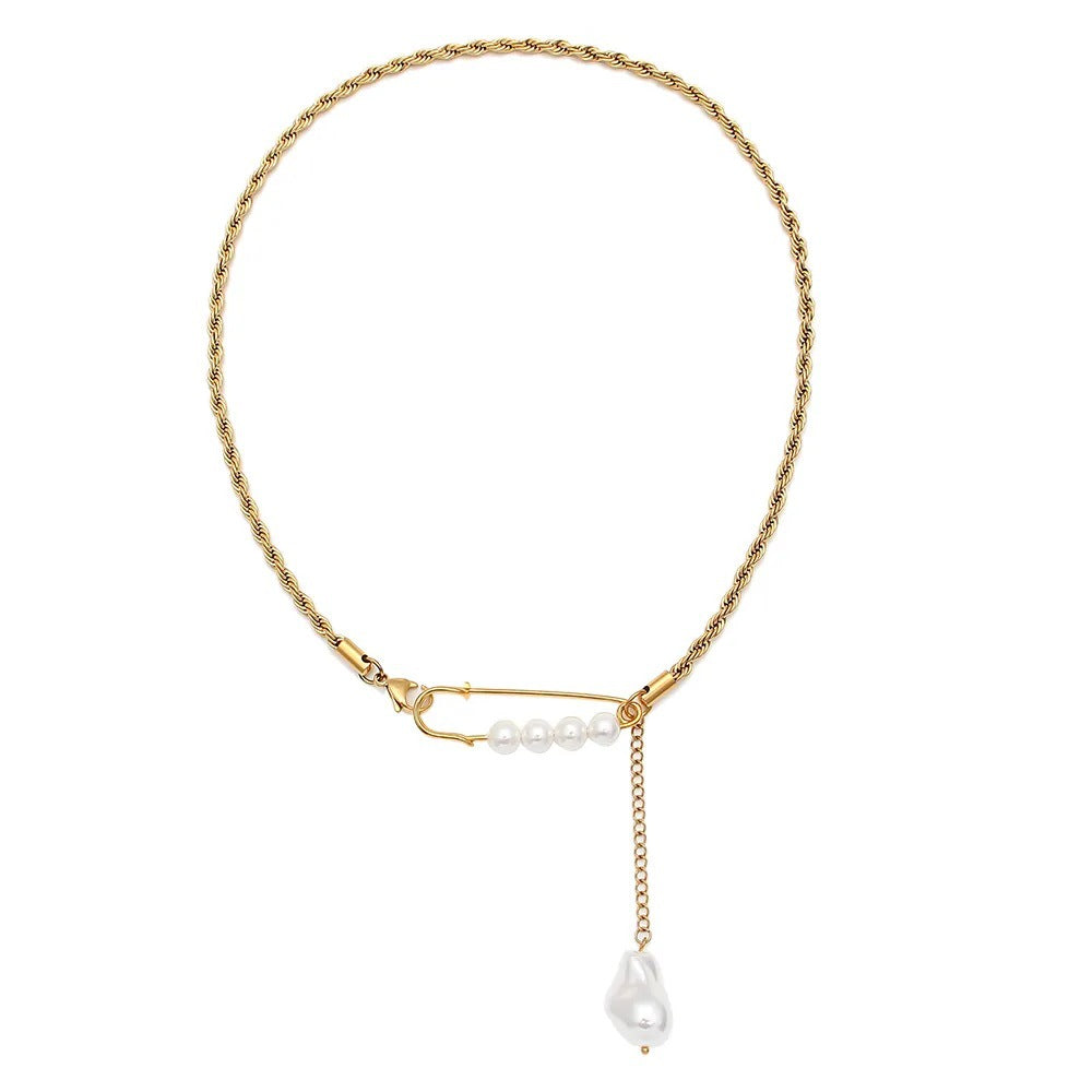 Minimalist Geometric Pendant Necklace for Women Stainless Steel with 18K Gold Plating Double-Layer Snake Chain