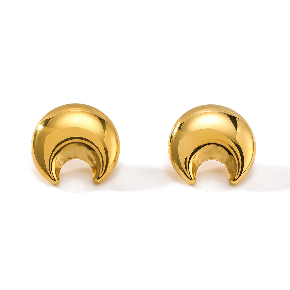 Minimalist Crescent Moon Stainless Steel Earrings for Women with Vacuum Plated 18K Gold Finish