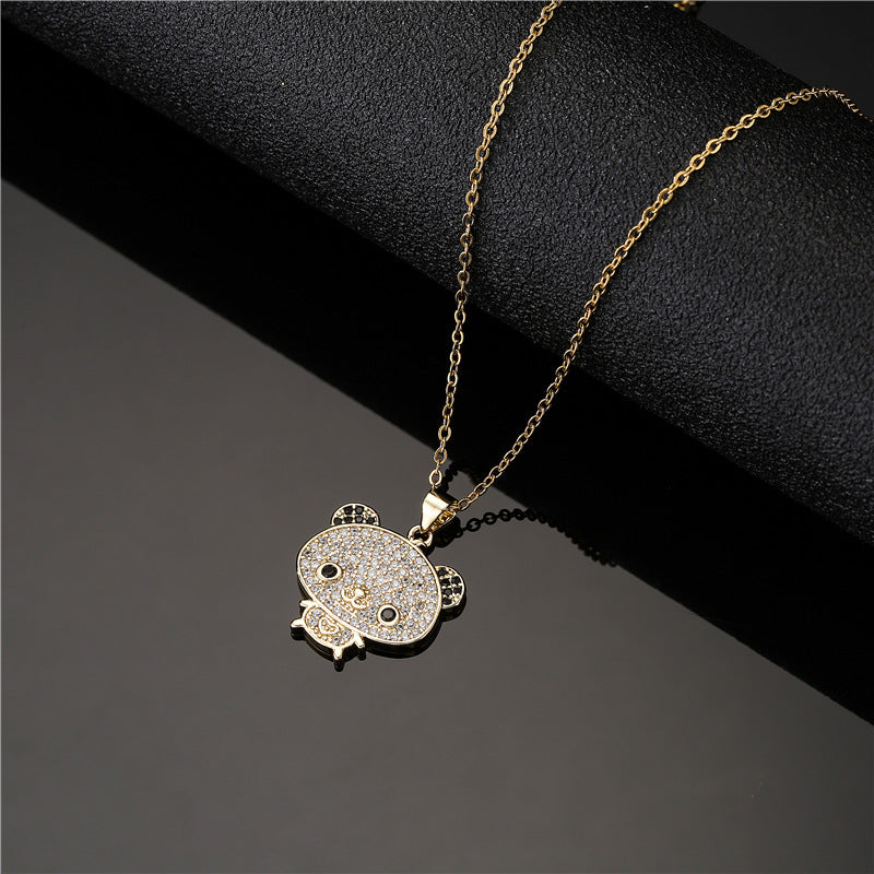 Sweet Geometric Dinosaur 18K Gold Plated Brass Cubic Zirconia Pendant Necklace for Women