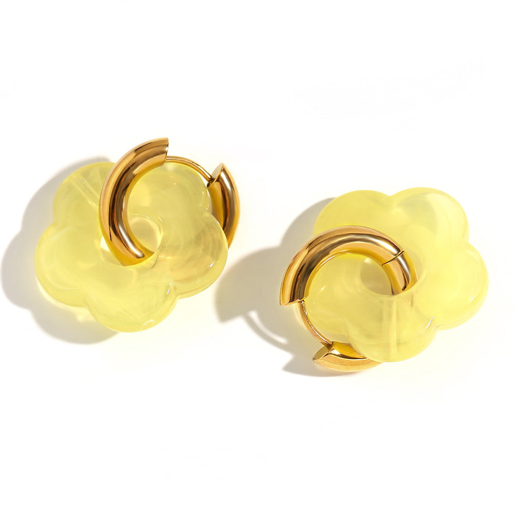 Orecchini a Cerchio Piccoli con Fiori Vintage in Acciaio Inossidabile Placcato Oro 18K Design Floreale Colorato Dopaminico da Donna