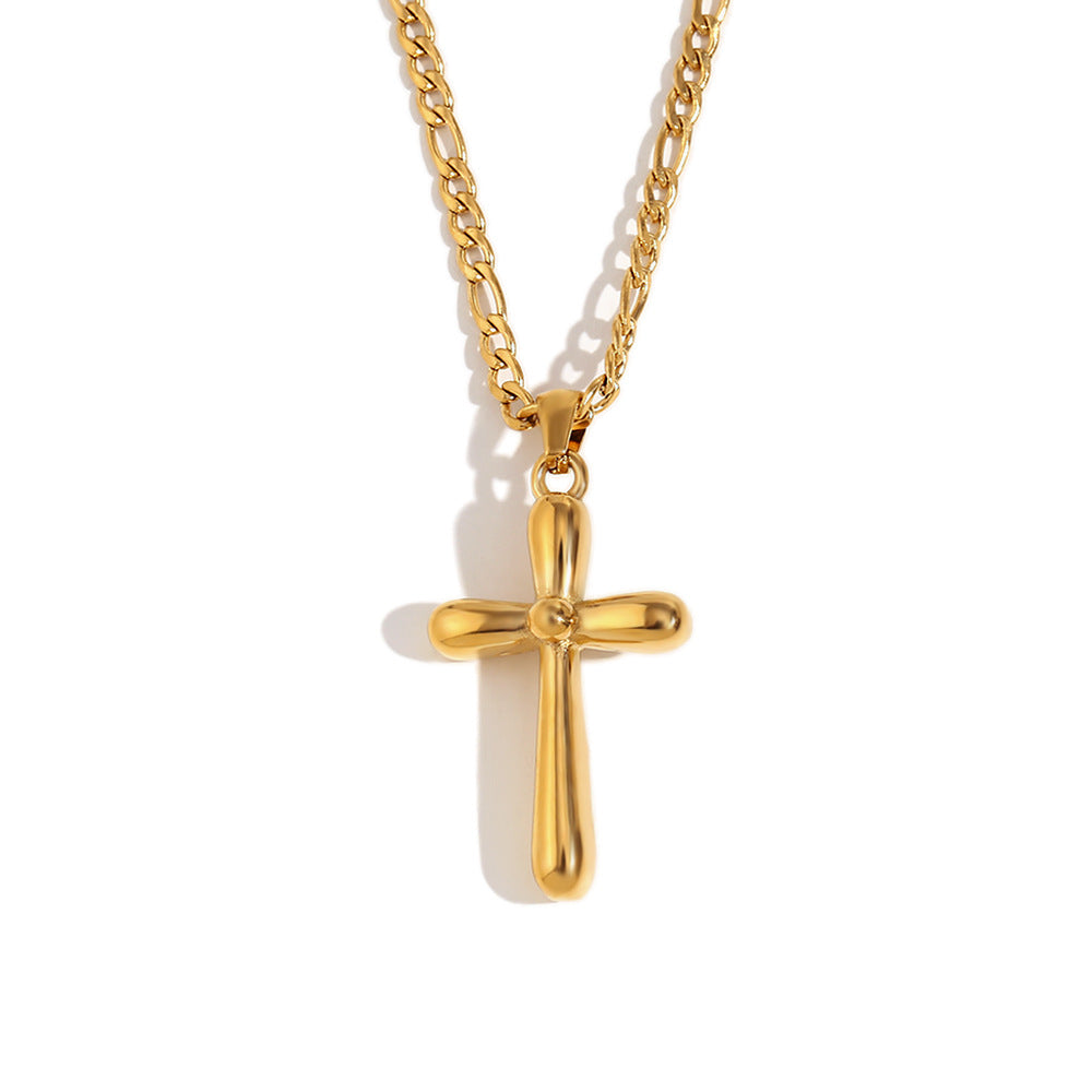 Collana con Ciondolo a Croce Geometrica Minimalista da Donna in Acciaio Inossidabile con Placcatura in Oro 18K su Catena Figaro