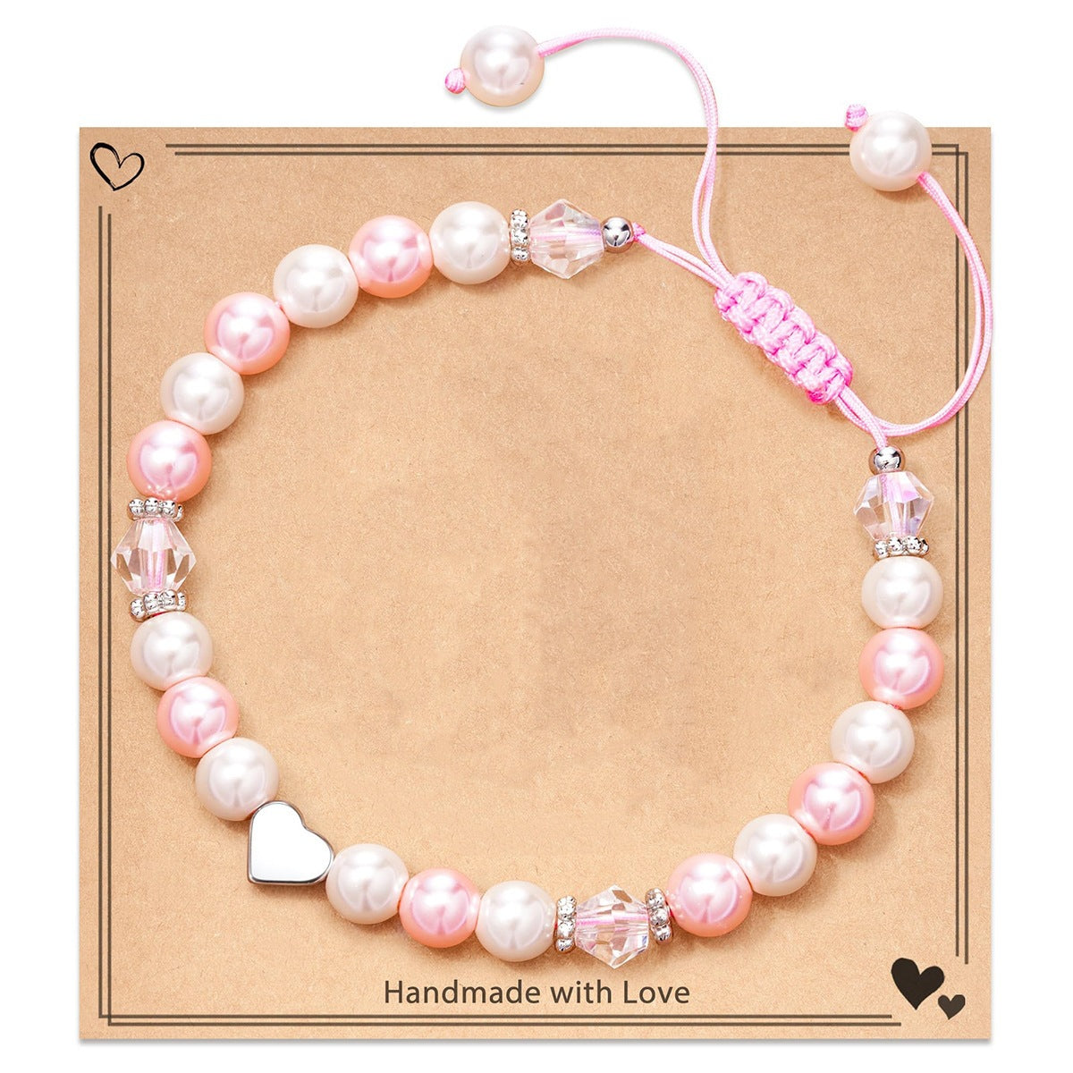 8mm Imitation Pearl Heart Woven Bracelet Unisex Fashion Jewelry Gift
