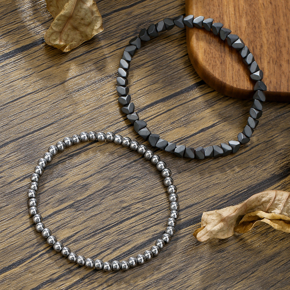 Sweet Punk Geometric Round Hematite Handmade Beaded Bracelet for Unisex