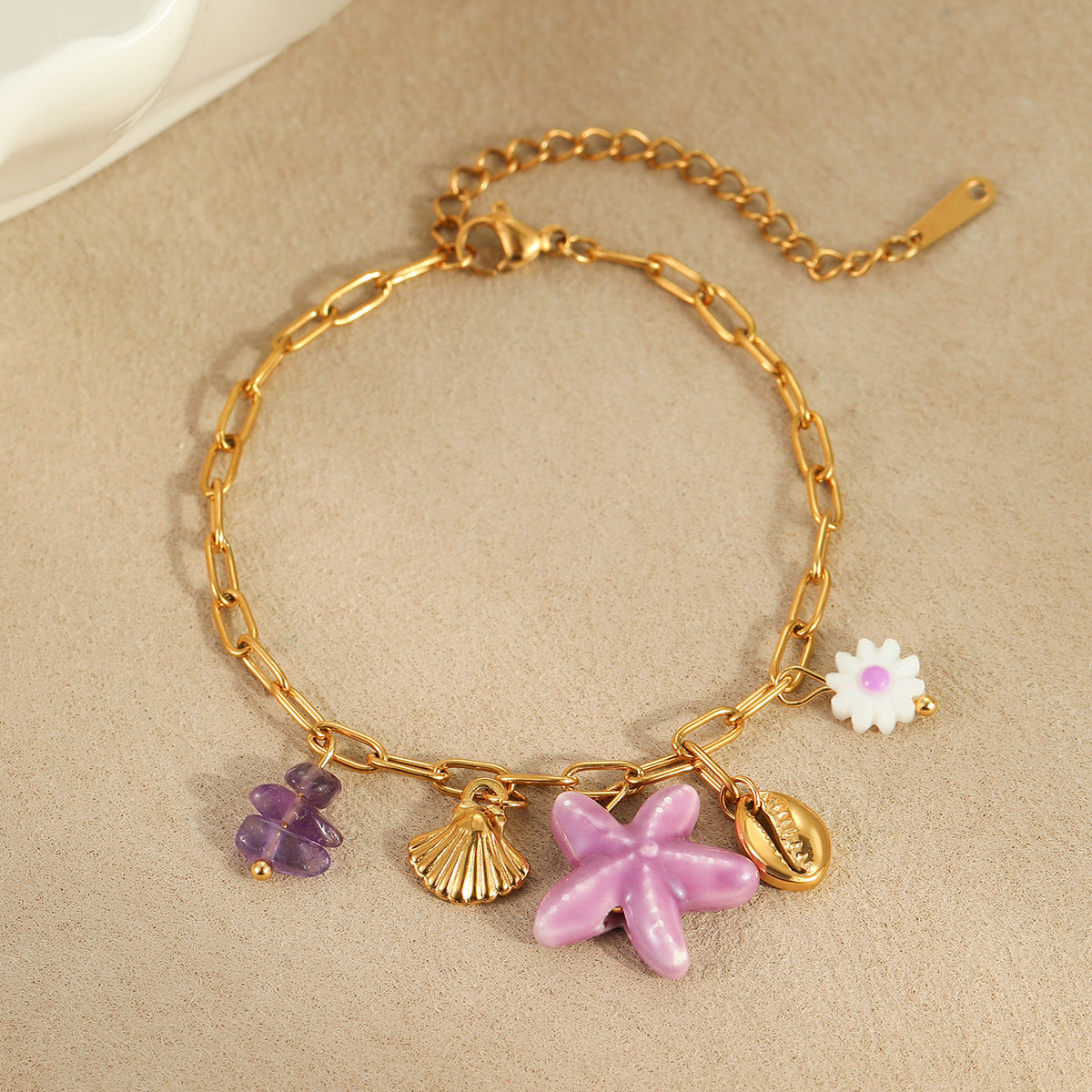 Fashionable Ocean-Themed Titanium Steel Bracelet with Starfish Shell Motifs for Women Electroplated Stainless Steel Geometric Jewelry