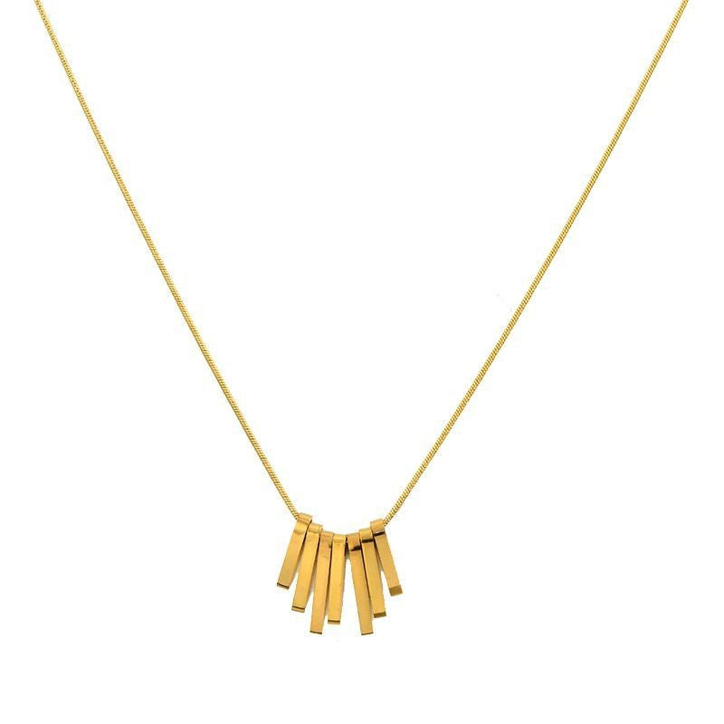 Minimalist Retro French-Inspired Titanium Steel Geometric Multi-Pendant Tassel Necklace for Women Snake Chain Clavicle Jewelry