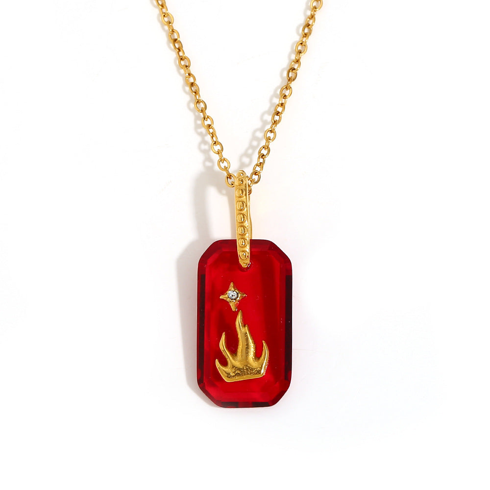 Collana pendente con cielo stellato geometrico in acrilico in stile vintage francese in acciaio inossidabile con placcatura in oro 18K da donna