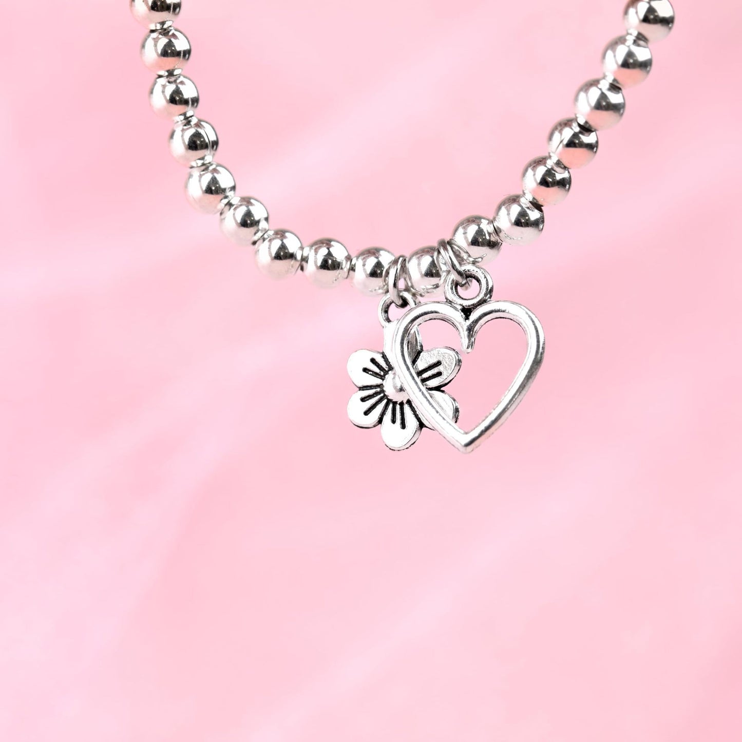 Minimalist Heart Floral Ball Chain Bracelet Stainless Steel Plated Women's Jewelry