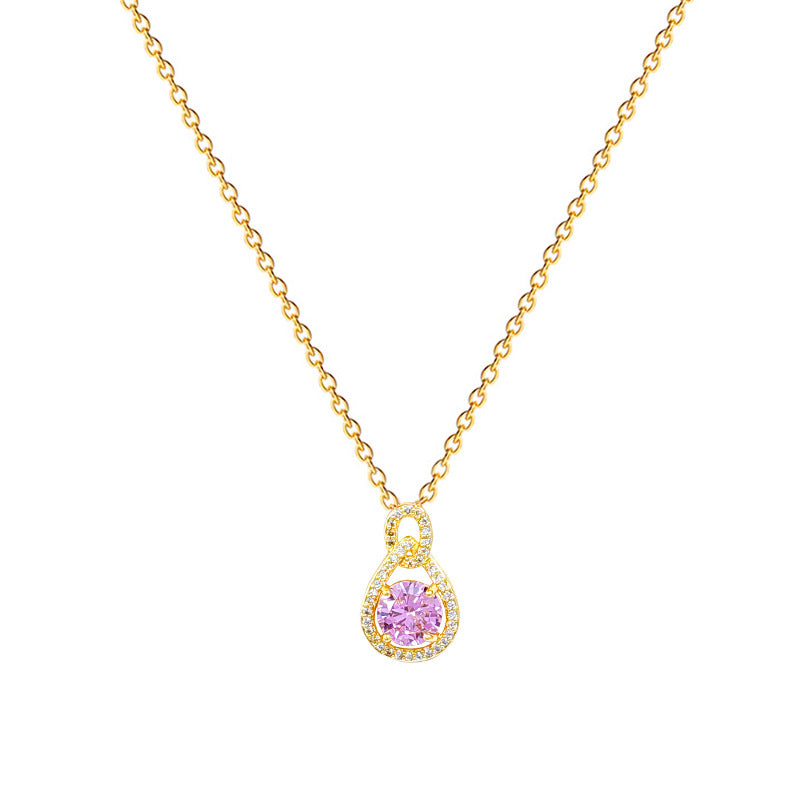 Collana con Pendente a Goccia d'Acqua Infinita Geometrica Minimalista Rosa da Donna in Acciaio al Titanio con Intarsio Completo di Strass