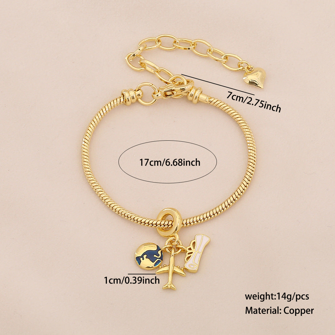 Plated Brass Universe Charm Bar Bracelet Unisex DIY Jewelry